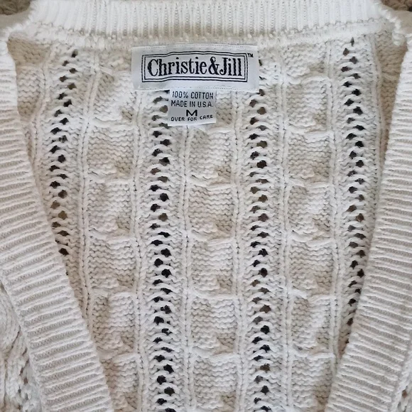 🔥🔥🔥Christie & Jill vintage cableknit V-neck cream cardigan M - Picture 9 of 14